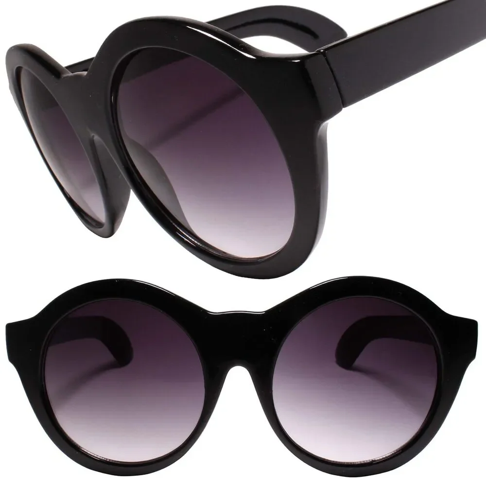 Classic Retro Round Large Oversized Sunglasses Mens Womens Black Shades